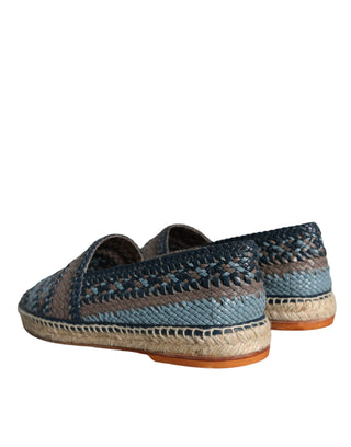 Dolce &amp; Gabbana Blue Gray Woven Leather Buffalo Espadrille Shoes