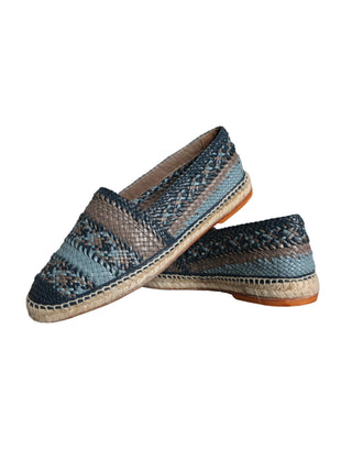 Dolce &amp; Gabbana Blue Gray Woven Leather Buffalo Espadrille Shoes