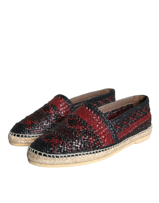 Dolce &amp; Gabbana Black Maroon Woven Leather Buffalo Men Espadrille Shoes