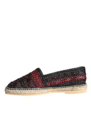 Dolce &amp; Gabbana Black Maroon Woven Leather Buffalo Men Espadrille Shoes