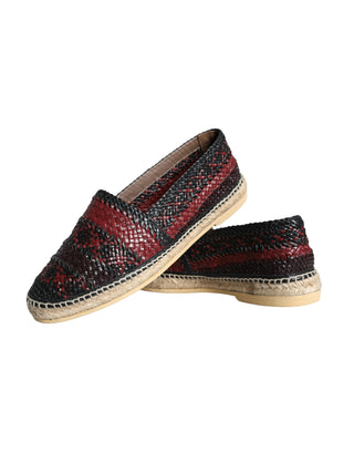 Dolce &amp; Gabbana Black Maroon Woven Leather Buffalo Men Espadrille Shoes