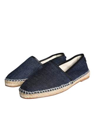 Dolce &amp; Gabbana Blue Denim Cotton Leather Espadrilles Shoes