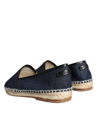 Dolce &amp; Gabbana Blue Denim Cotton Leather Espadrilles Shoes