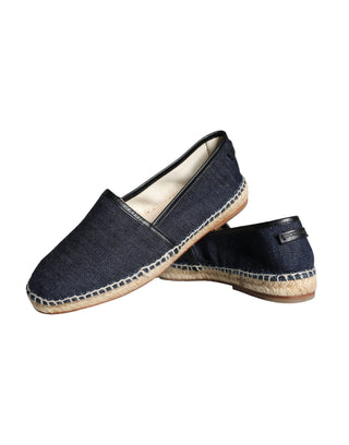 Dolce &amp; Gabbana Blue Denim Cotton Leather Espadrilles Shoes