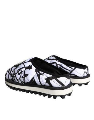 Dolce &amp; Gabbana Black White Quilted Logo Sandals Slides Shoes