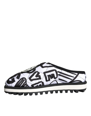 Dolce &amp; Gabbana Black White Quilted Logo Sandals Slides Shoes