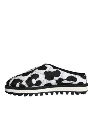 Dolce &amp; Gabbana Black White Quilted Logo Sandals Slides Shoes