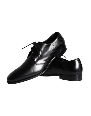 Dolce &amp; Gabbana Black Calfskin Leather Derby Men Dress Shoes