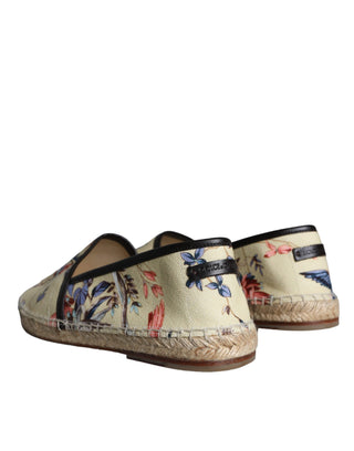 Dolce &amp; Gabbana Beige Floral Canvas Espadrilles Slip On Shoes