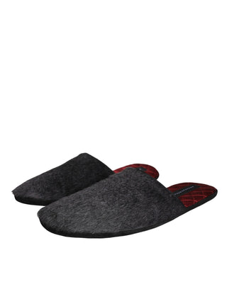 Dolce &amp; Gabbana Black Faux Fur Slides Slippers Slip On Shoes