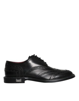 Dolce & Gabbana Black Leather Oxford Wingtip Formal Men Shoes