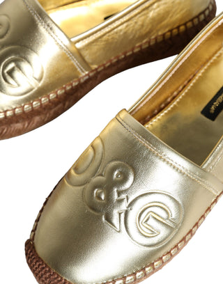 Dolce &amp; Gabbana Gold Leather Loafers Flats Espadrille Shoes