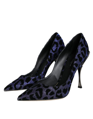 Dolce &amp; Gabbana Dark Blue Leopard Lurex Heels Pumps Shoes