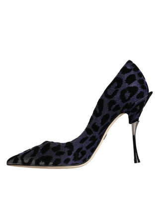 Dolce &amp; Gabbana Dark Blue Leopard Lurex Heels Pumps Shoes