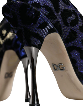 Dolce &amp; Gabbana Dark Blue Leopard Lurex Heels Pumps Shoes