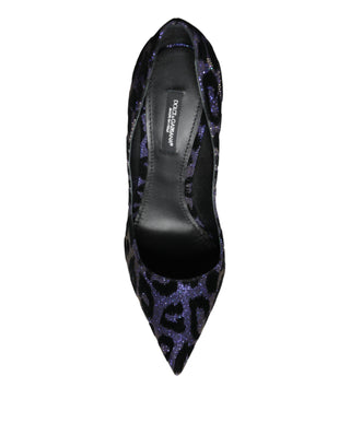 Dolce &amp; Gabbana Dark Blue Leopard Lurex Heels Pumps Shoes