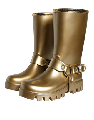 Dolce &amp; Gabbana Metallic Gold Rubber PVC Rain Boots Shoes