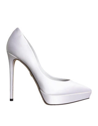 Dolce &amp; Gabbana White Satin Platform High Heels Pumps Shoes