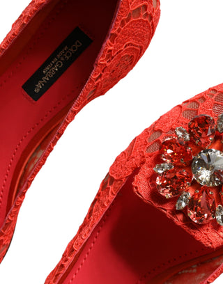 Dolce &amp; Gabbana Coral Lace Crystal Ballet Flats Loafers Shoes