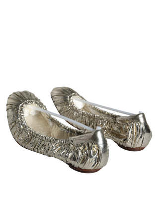 Dolce &amp; Gabbana Silver Patent Leather Scrunch Ballet Flats Shoes