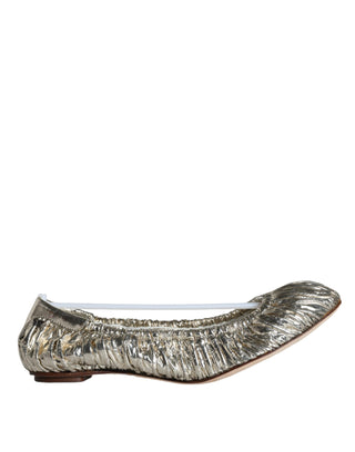 Dolce &amp; Gabbana Silver Patent Leather Scrunch Ballet Flats Shoes