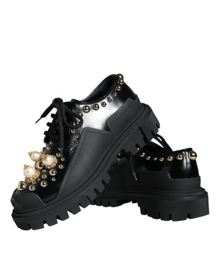 Dolce &amp; Gabbana Black Leather Trekking Derby Embellished Shoes