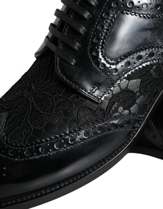 Dolce &amp; Gabbana Black Leather Floral Lace Dress Formal Shoes