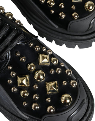 Dolce &amp; Gabbana Black Leather Trekking Derby Embellished Shoes