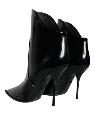 Dolce &amp; Gabbana Black Patent Leather Pointed Ankle Boots Shoes