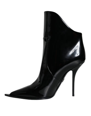 Dolce &amp; Gabbana Black Patent Leather Pointed Ankle Boots Shoes