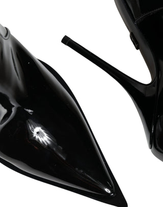 Dolce &amp; Gabbana Black Patent Leather Pointed Ankle Boots Shoes