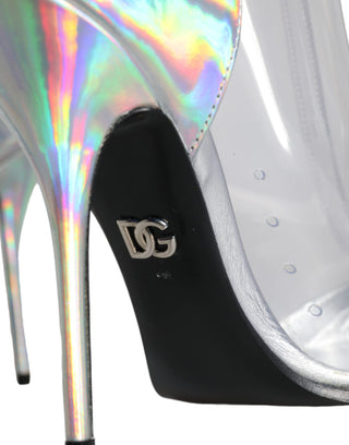 Dolce & Gabbana Silver Iridescent PVC Pointed Short Boots Shoes