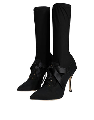 Dolce &amp; Gabbana Black Stiletto Heels Mid Calf Boots Shoes