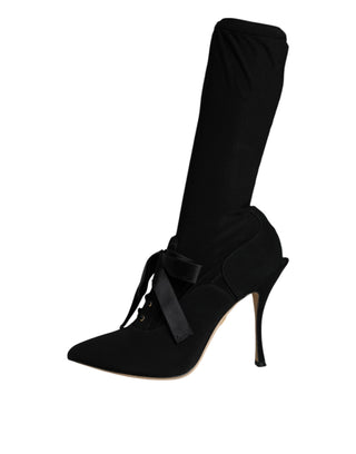 Dolce &amp; Gabbana Black Stiletto Heels Mid Calf Boots Shoes