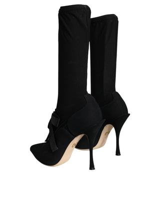 Dolce &amp; Gabbana Black Stiletto Heels Mid Calf Boots Shoes