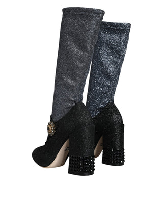 Dolce &amp; Gabbana Black Crystal Mary Janes Booties Shoes