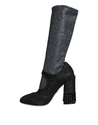 Dolce &amp; Gabbana Black Crystal Mary Janes Booties Shoes