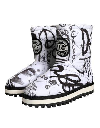 Dolce &amp; Gabbana White Padded Logo Print Mid Calf Boots Shoes