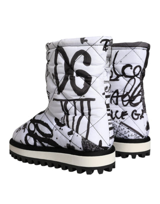 Dolce &amp; Gabbana White Padded Logo Print Mid Calf Boots Shoes