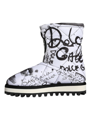 Dolce &amp; Gabbana White Padded Logo Print Mid Calf Boots Shoes