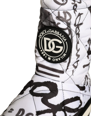 Dolce &amp; Gabbana White Padded Logo Print Mid Calf Boots Shoes