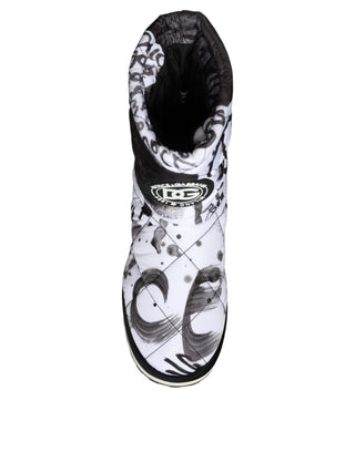 Dolce &amp; Gabbana White Padded Logo Print Mid Calf Boots Shoes