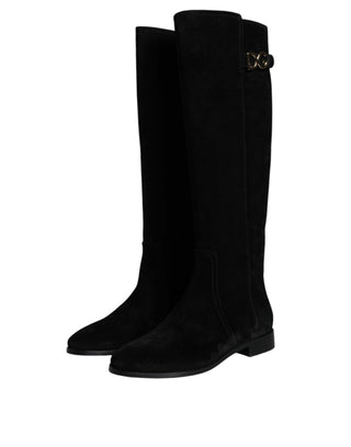 Dolce &amp; Gabbana Black Suede Leather Knee High Boots Shoes