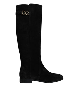 Dolce &amp; Gabbana Black Suede Leather Knee High Boots Shoes