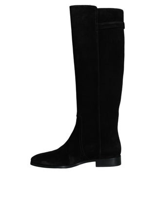 Dolce &amp; Gabbana Black Suede Leather Knee High Boots Shoes