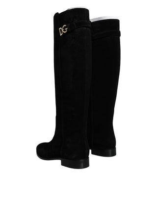 Dolce &amp; Gabbana Black Suede Leather Knee High Boots Shoes