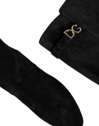 Dolce &amp; Gabbana Black Suede Leather Knee High Boots Shoes