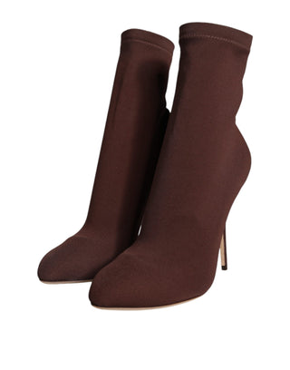 Dolce &amp; Gabbana Brown Stiletto Heels Socks Ankle Boots Shoes