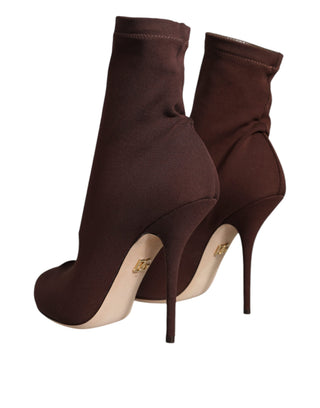 Dolce &amp; Gabbana Brown Stiletto Heels Socks Ankle Boots Shoes