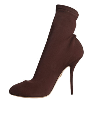 Dolce &amp; Gabbana Brown Stiletto Heels Socks Ankle Boots Shoes